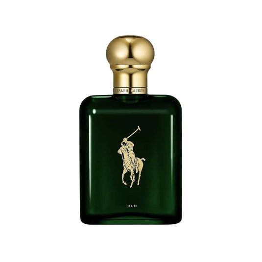 Ralph Lauren Polo Oud Eau de Parfum 4.2 oz dark emerald green bottle with gold Polo pony and gold cap